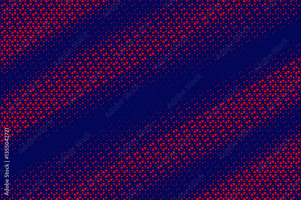 Poster Abstract background with red triangle dots. Triangle liner halftone geometric background. Halftone triangular retro 80s pattern. Minimal style retro dynamic wallpaper.	