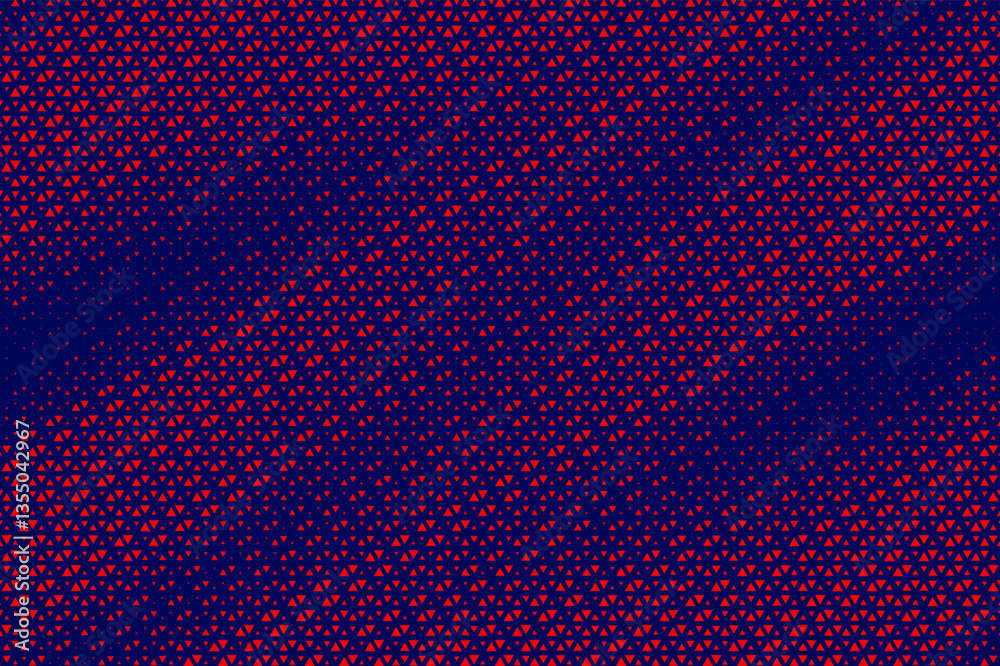 Poster Abstract background with red triangle dots. Triangle liner halftone geometric background. Halftone triangular retro 80s pattern. Minimal style retro dynamic wallpaper.	