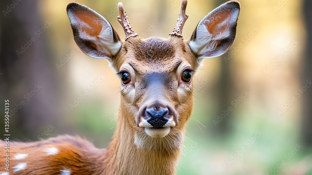 Poster charming close up of a young deer with expressive eyes blending into a natural woodland setting : ge