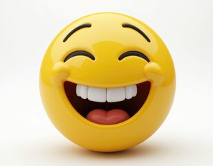 Laughing Emoji Close-up Rendering on White Background for Social Media