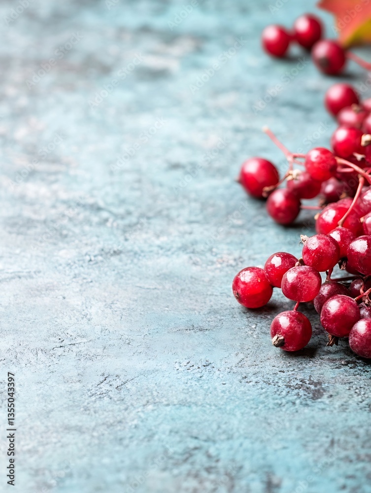 Poster Fresh and juicy red currants on a textured blue background ready for culinary use : Generative AI