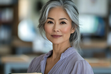  knowledgeable senior woman in classroom