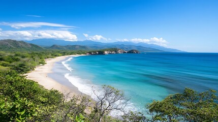 Obraz premium Stunning Shoreline with Clear Turquoise Waters and Lush Greenery : Generative AI