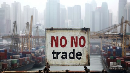 No Trade Sign at Busy Harbor: Urban Logistics and Global Commerce Halt