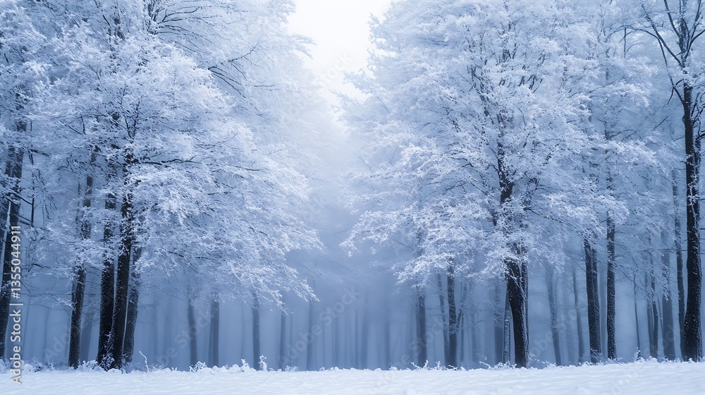 Poster mystical winter forest covered in fresh snow with frosted trees : generative ai