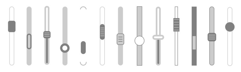 Scroll bars set, scroll bar slider, vertical brightness sliders, progress down and up, UI design button interface, interaction technique or widget for scrolling. Scrollbar frontend control navigation © dlyastokiv