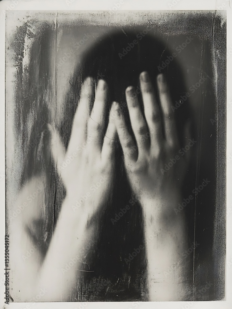 Poster A Distorted Reflection of Anxiety Captured in a Striking Black and White Image : Generative AI