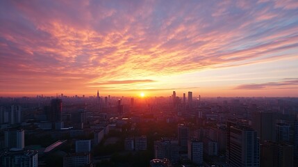 Fototapeta premium Stunning panoramic view of city skyline at sunset showcasing vibrant colors and breathtaking scenery : Generative AI