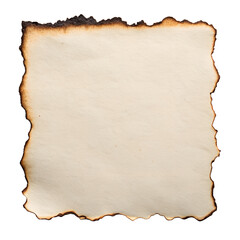  A square sheet of paper with burnt edges, isolated on a transparent background.