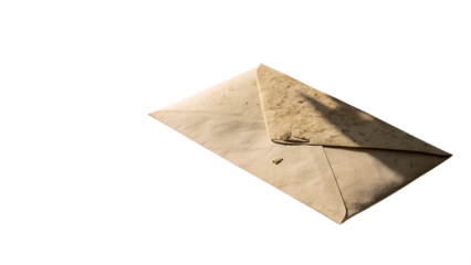 An open envelope with a shadow of a plant on a transparent background.