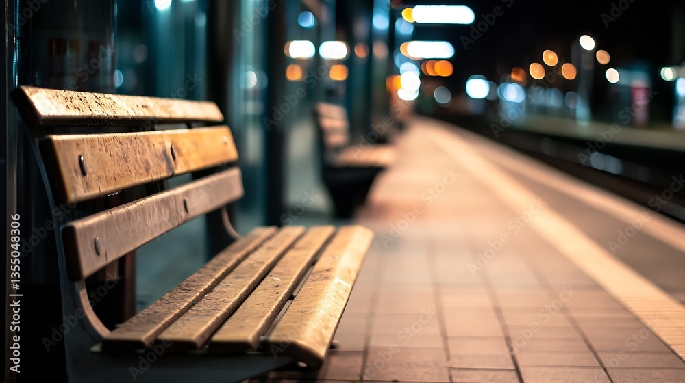 Poster closeup of an empty wooden park bench creating a tranquil atmosphere in the evening light : generati