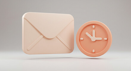 A gentle reminder of time's passage, symbolized by a soft peach envelope and a delicate clock, quietly resting against a neutral backdrop.