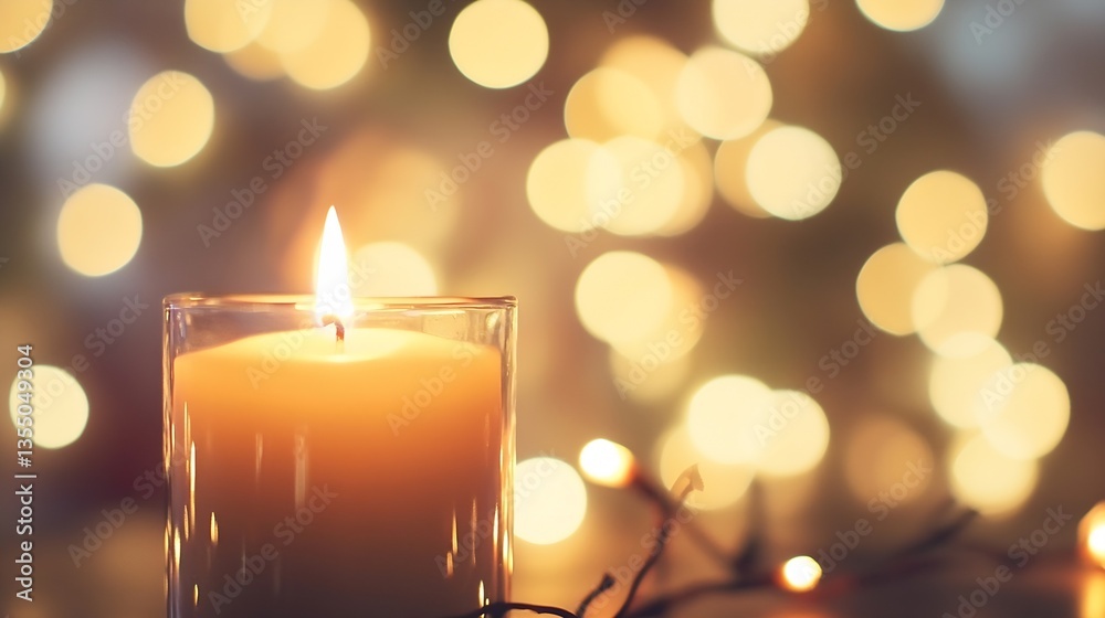 Poster Candle glowing warmly amidst decorative lights creating a cozy and inviting atmosphere : Generative AI