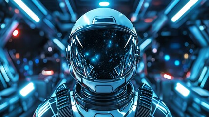 a flat design retro-futuristic helmet with a glowing visor