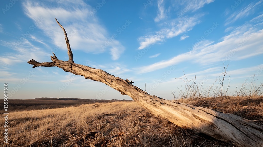 Aufkleber Rustic dry tree branch on open field under a bright blue sky capturing the essence of nature and tranquility : Generative AI