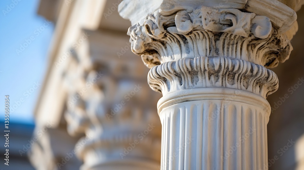 Poster stunning close up of ornate classical architecture with detailed column designs against a clear blue