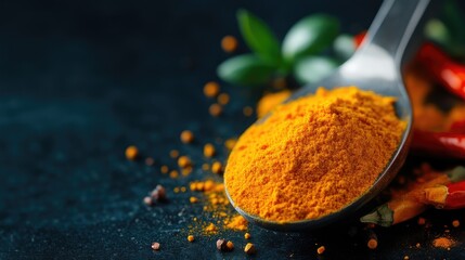 Turmeric powder in spoon with spices