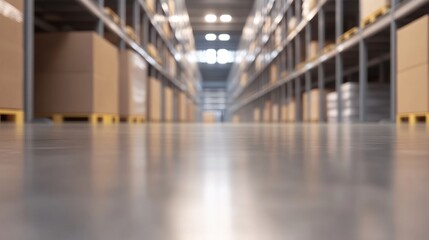Rows of Cardboard Boxes in a Modern Warehouse
