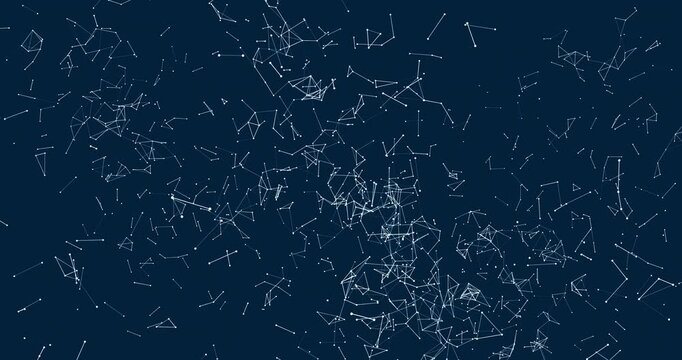 Fast-moving interweaving of dots and lines on a blue background. Abstract animation.
