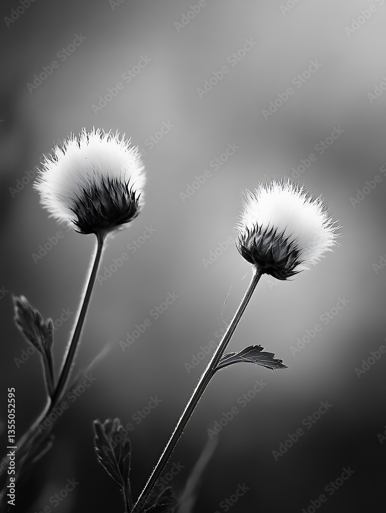 Aufkleber Elegantly captured black and white image of two delicate flowers standing out against a soft blurred background : Generative AI