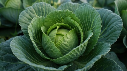Fototapeta premium Close-up fresh green cabbage. Healthy organic food, nature's abundance, sustainable agriculture.