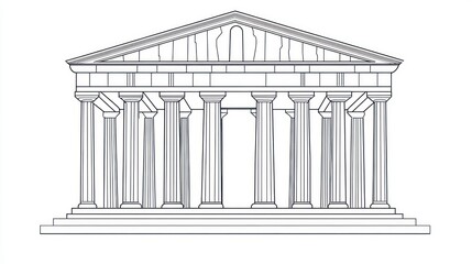 Obraz premium Classical Greek Temple Front View, Architectural Drawing, Background Empty, Stock Photo