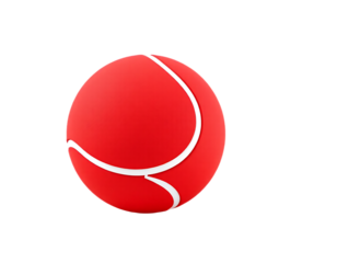 A vibrant red tennis ball with white curved lines, ready for the next serve.