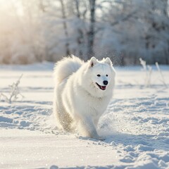 Samoyed Dog in a Snowy Landscape