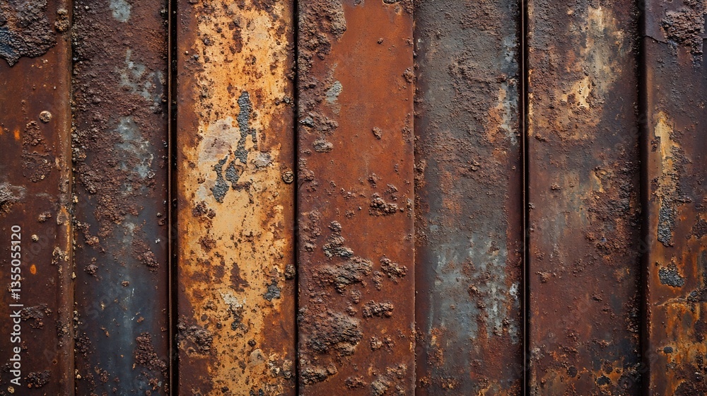 Poster Closeup view of rusty weathered metal sheets highlighting textures and colors created by time and elements : Generative AI