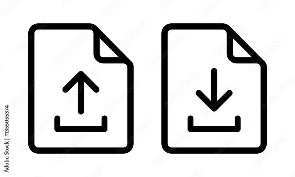 Aufkleber File upload and download line icon set, send and receiving document with arrow