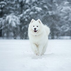 Fototapeta premium Snow-Loving Samoyed on the Move