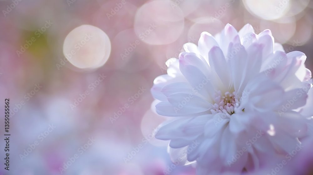 Poster a closeup shot of a delicate white flower with soft petals and a dreamy blurred background : generat