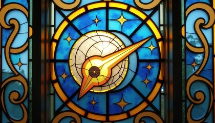 Obraz premium Celestial Comet stained glass window with bold outlines and colors 