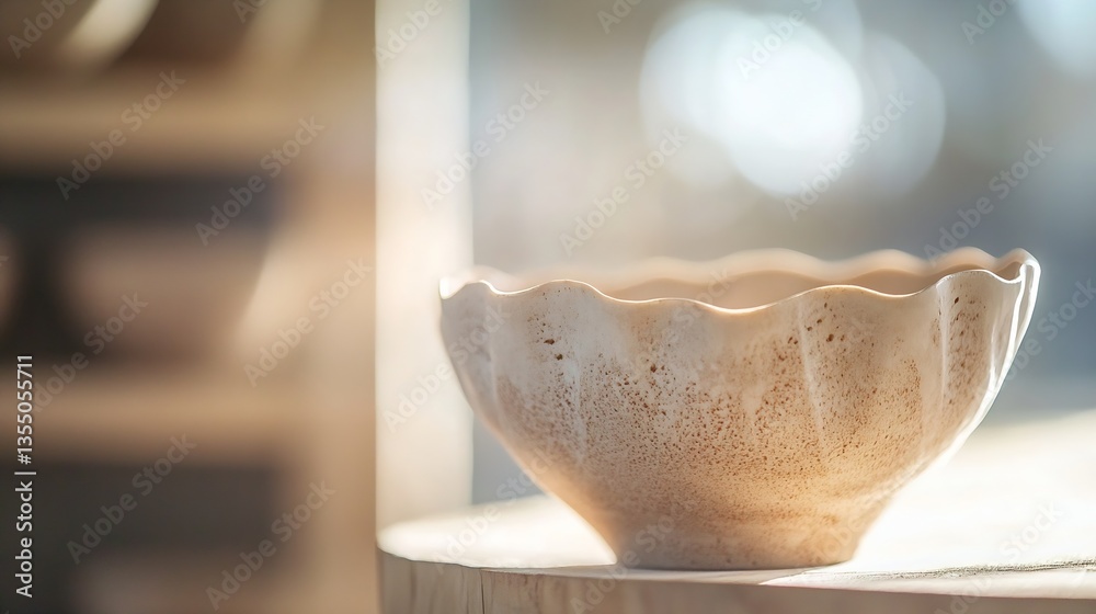 Poster elegant ceramic bowl with unique texture and soft sunlight highlights for decorative purposes : gene