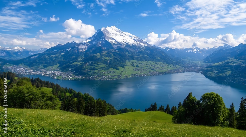 Poster Breathtaking View of SnowCapped Mountains Reflected in a Tranquil Lake : Generative AI