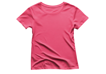 A vibrant hot pink, women's short-sleeve tee.  The soft, draped fabric, shows subtle texture