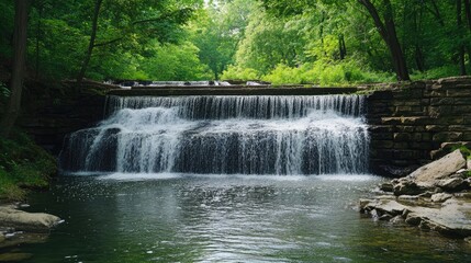 Obraz premium A peaceful waterfall in a lush green forest, representing mental clarity and refreshment.