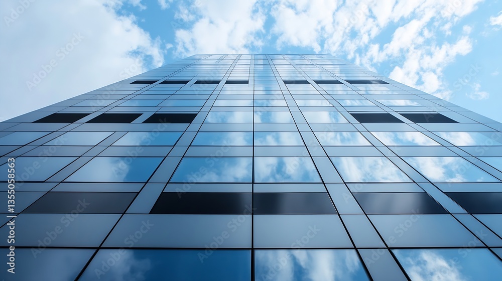 Aufkleber modern skyscraper reflecting clouds in the sky with a sleek glass design creating a stunning urban v