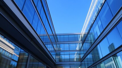 Architectural Marvel with Reflective Glass Facades Reaching Towards the Sky : Generative AI