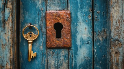 A closed door with a key placed nearby, representing access to self-discovery and healing.