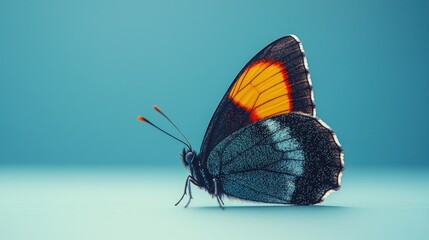 Obraz premium Teal background butterfly profile, studio shot