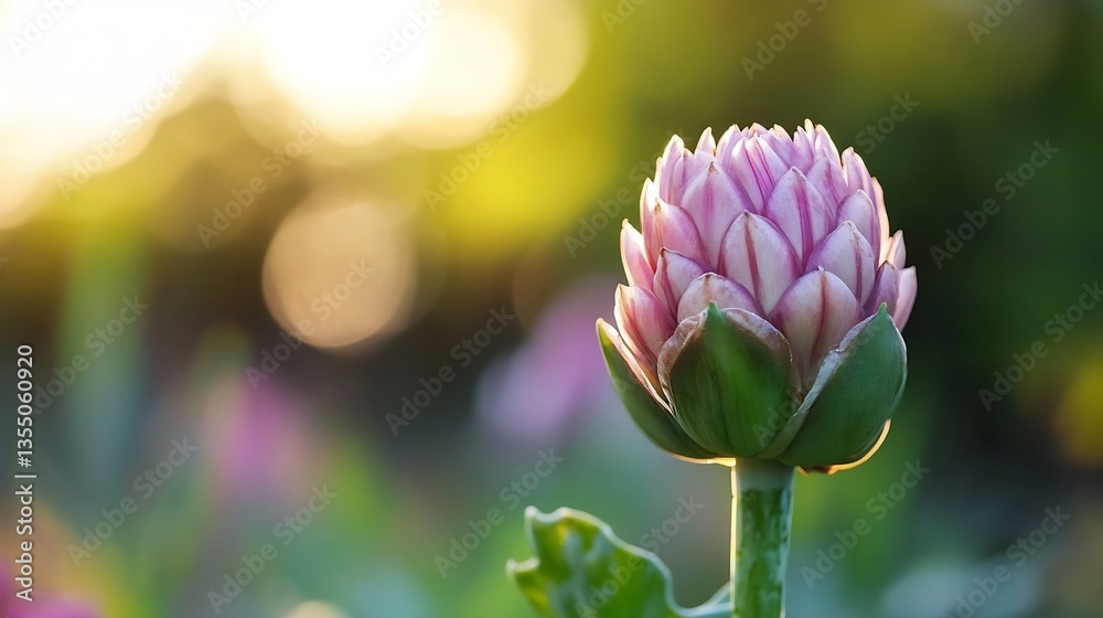 Poster Delicate Water Lily Bud Surrounded by Soft Bokeh of Nature's Wonders : Generative AI