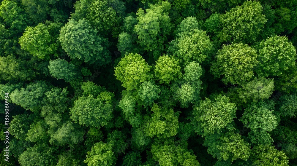 Poster aerial view of a dense forest showcasing rich green tree tops and biodiversity : generative ai