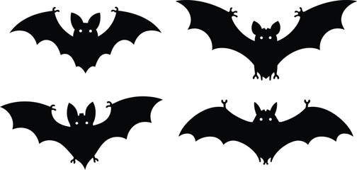 Halloween Bat Silhouette Clipart &ndash; Flying Vampire Bats Illustration for Dark Seasonal Decorations and Design