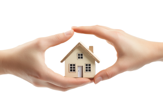 House in hand Isolated cutout on transparent or white background.