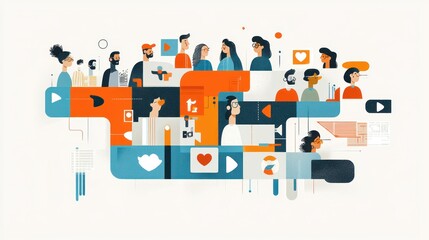 Diverse people interacting online through various social media platforms