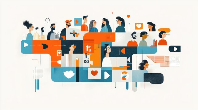 Diverse people interacting online through various social media platforms