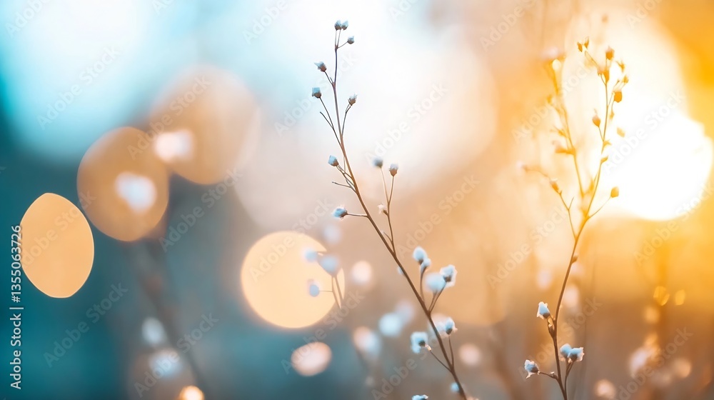 Leinwandbilder delicate wildflowers illuminated by soft sunlight creating a beautiful bokeh effect in the backgroun