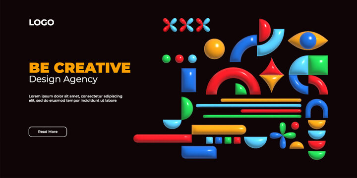 3d poster. Abstract figure geometry, graphic memphis or brutalism triangle design. Creative visual cover, visual brutalism poster. Web banner landing page template. Vector geometric elements