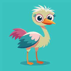 Obraz premium Cute cartoon ostrich stands tall.